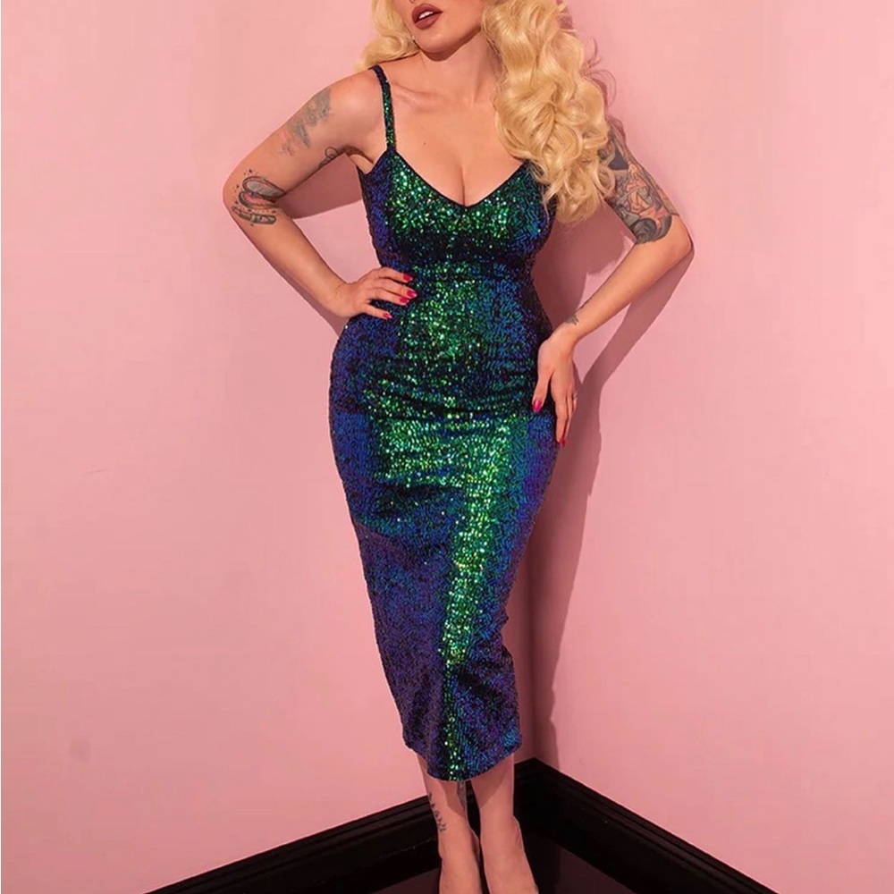 Sequin Green and Blue Dress